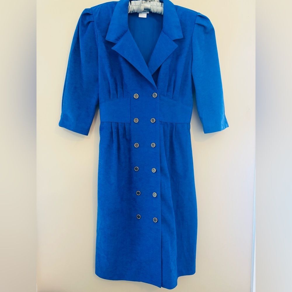 Vintage Elegant Blue Double-Breasted Midi Dress